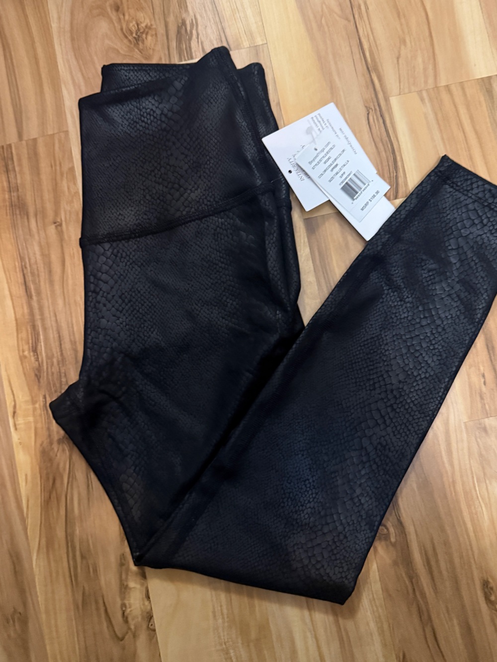 Beyond Yoga Black Snake-Embossed High-Waist Leggings
